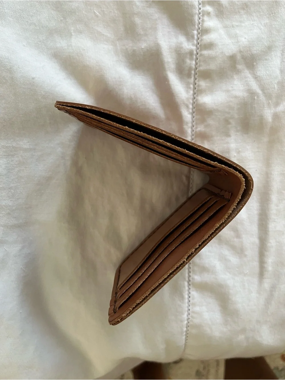 Hand-stitched Tan Leather Money Clip Wallet with Subtle Monogram